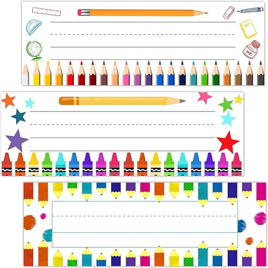 Name Tags for Students Desks, Colorful Pencils Theme Name Plates, Name Labels by Unknown