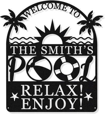 Personalized Pool Sign, Pool Gift, Custom Pool Decor, Custom Metal Pool Sign by HYTSIGN