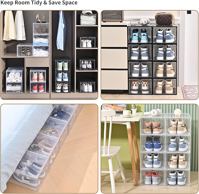 KEFA 8 Pack US 15 XXL Clear Shoe Storage Boxes Stackable, Shoe Organizer Clear - Image 2