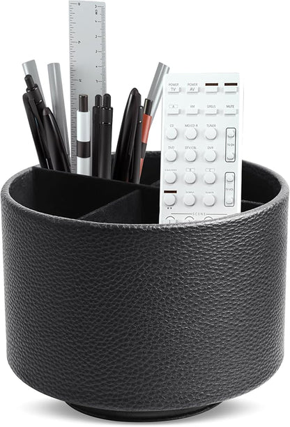 Hennaja Round Leather Art Supply Organizer, Remote Control Holder, 360 Degree by Hennaja