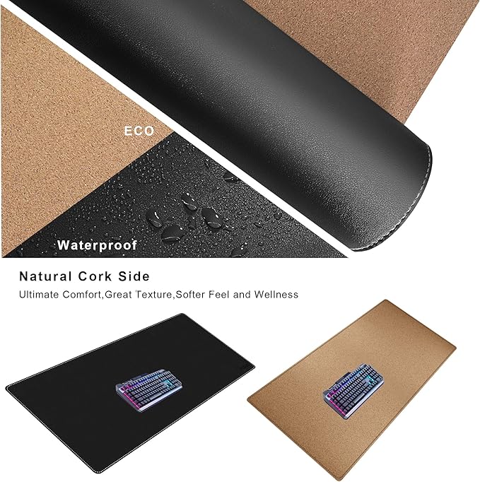 Mydours 40" x 20" Extra Large Desk Mat, PU Leather & Cork Desk Pad, Large XXL - Image 4