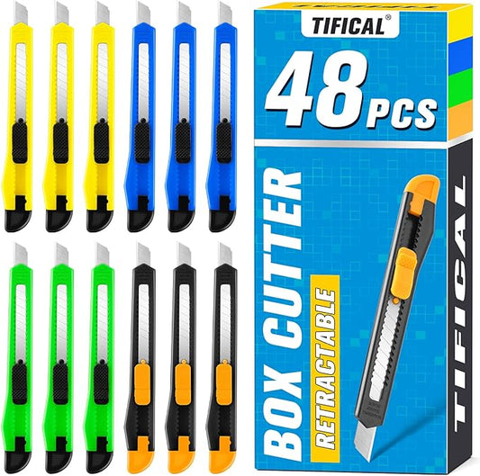 TIFICAL 48 Pack 9mm Box Cutter Retractable Utility Knife, Razor Knife by TIFICAL