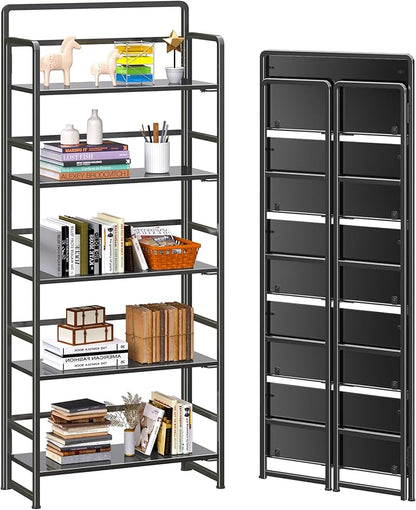 4NM No Assembly 5 Tiers Folding Bookshelf Storage Shelves Vintage Bookcase by 4NM