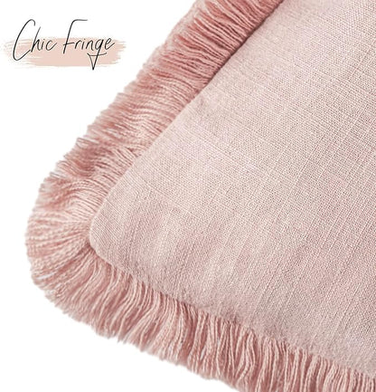 Foindtower Set of 2 Decorative Linen Fringe Throw Pillow Covers Boho Farmhouse - Image 3