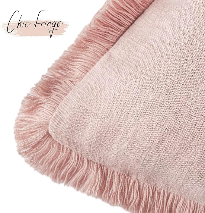 Foindtower Set of 2 Decorative Linen Fringe Throw Pillow Covers Farmhouse - Image 3