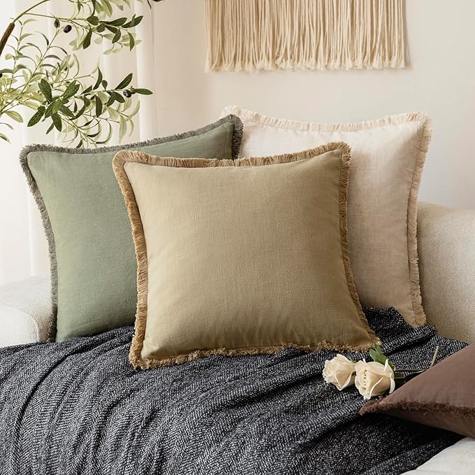 Foindtower Set of 2 Decorative Linen Fringe Lumbar Throw Pillow Covers - Image 5