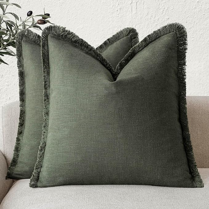 Foindtower Set of 2 Decorative Linen Fringe Throw Pillow Covers Boho Farmhouse by Foindtower