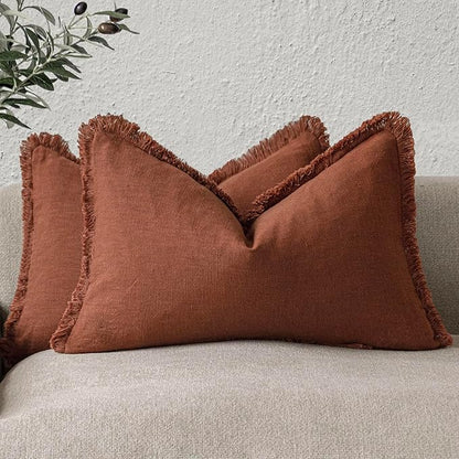 Foindtower Set of 2 Decorative Linen Fringe Lumbar Throw Pillow Covers by Foindtower