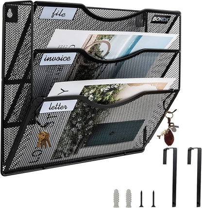 BOHDK Wall File Organizer, 3 Tire Hanging File Folder Mail Organizer, Vertical by BOHDK