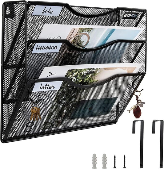 BOHDK Wall File Organizer, 3 Tire Hanging File Folder Mail Organizer, Vertical by BOHDK