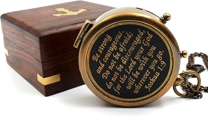 Be Strong and Courageous, Do Not Be Afraid Brass Engraved Compass - Image 5