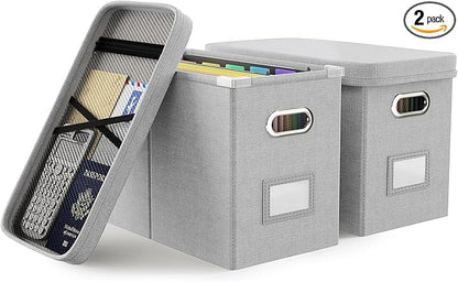 Oterri File Organizer Box with Lid, Hanging Filing File Box with Mesh Pocket by Oterri
