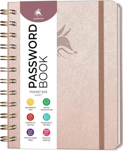 Clever Fox Password Book Spiral – Mini Internet Address & Password Organizer by CleverFox