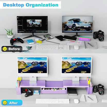 Spacrea Metal Desk Organizers and Accessories, Dual Monitor Stand Riser - Image 3