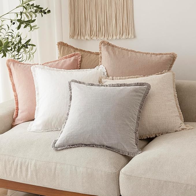 Foindtower Set of 2 Decorative Linen Fringe Throw Pillow Covers Farmhouse - Image 7