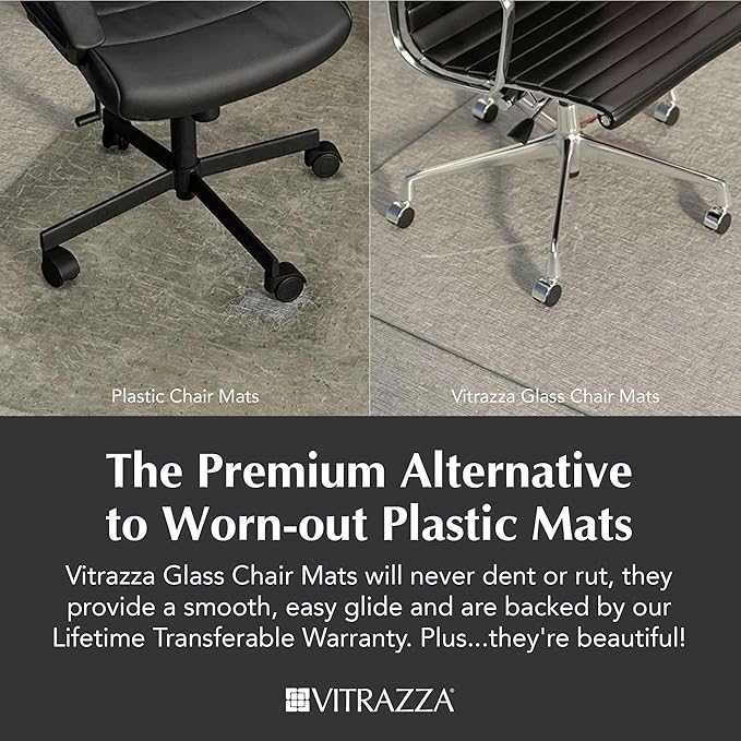 Vitrazza Glass Chair Mat 36” x 36” Superior ¼" Thick, Luminoso Standard Clear - Image 2