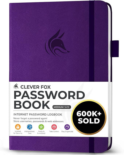 Clever Fox Password Book with alphabetical tabs. Internet Address Organizer by CleverFox