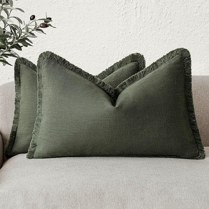Foindtower Set of 2 Decorative Linen Fringe Throw Pillow Covers Farmhouse by Foindtower