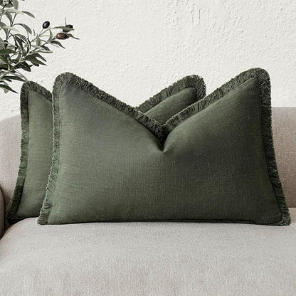 Foindtower Set of 2 Decorative Linen Fringe Throw Pillow Covers Farmhouse by Foindtower