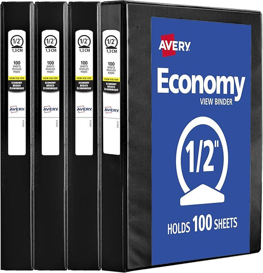 Avery Standard View 3 Ring Binder, 0.5" Round Rings, 100-Sheet Capacity by Avery