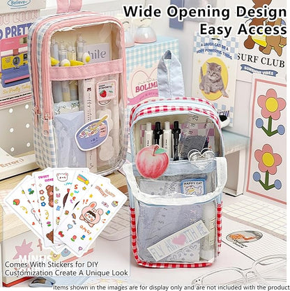 UINSUE Cute Pen case Adorable Bunny Transparent 3-Layer Large Capacity Pencil - Image 7