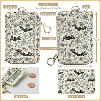 bolimoss Bat Lanyard Wallet Badge Holder PU Leather RFID Keychain Wallet - Image 2