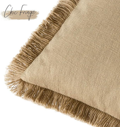 Foindtower Set of 2 Decorative Linen Fringe Throw Pillow Covers Boho Farmhouse - Image 2