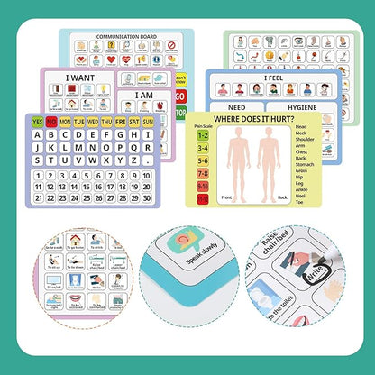 6 Pcs Communication Boards for Non Verbal Adults 11.81 x 8.27'' Colorful - Image 3