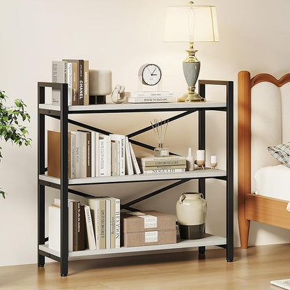 Homeiju 3 Tier Bookshelf 31.49" Width, Wood and Metal Etagere Bookcase - Image 4