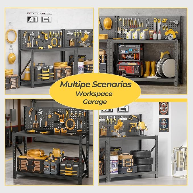 10 Sets Storage Shelves with Pegboard, Heavy Duty Garage Shelving Units and - Image 6