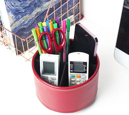 Hennaja Round Leather Art Supply Organizer, Remote Control Holder, 360 Degree - Image 6