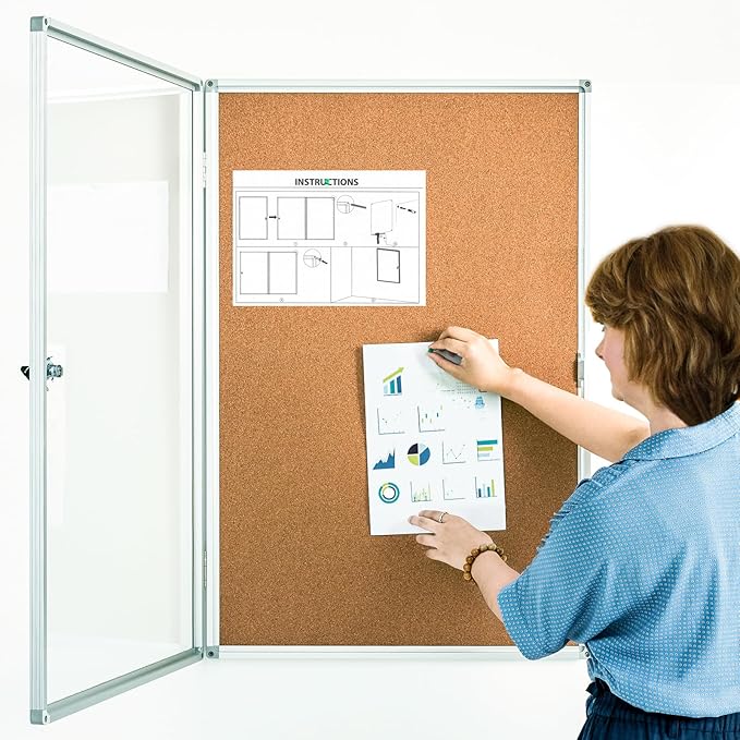 BEST BOARD Pinboard Enclosed Bulletin Board 36 x 24 Inch Lockable Cork by BEST+BOARD