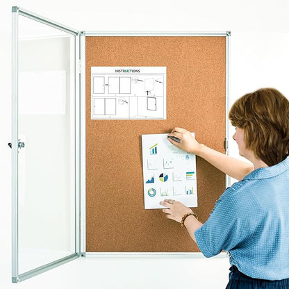 BEST BOARD Pinboard Enclosed Bulletin Board 36 x 24 Inch Lockable Cork by BEST+BOARD