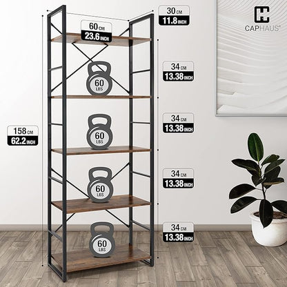 CAPHAUS 5 Tier Bookshelf, 24 Inch Width Free Standing Shelf, Bookcase Shelf - Image 3