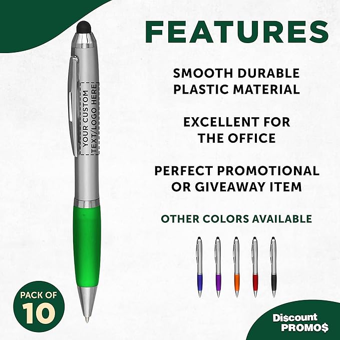 DISCOUNT PROMOS Custom Stylus Ballpoint Pens Set of 10, Personalized Bulk Pack - Image 2
