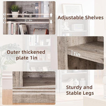 RWYHG 70" Grey Tall Bookshelf Set of 2, 5-Tier Thick Wooden Book Shelf - Image 5