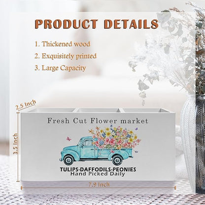 Exqcom Rustic Farmhouse Floral Truck Pen Pencil Holder, Farmhouse Office Decor - Image 6