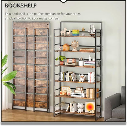 4NM No Assembly Extra Wide 6 Tiers Folding Bookshelf Storage Shelves Vintage - Image 3