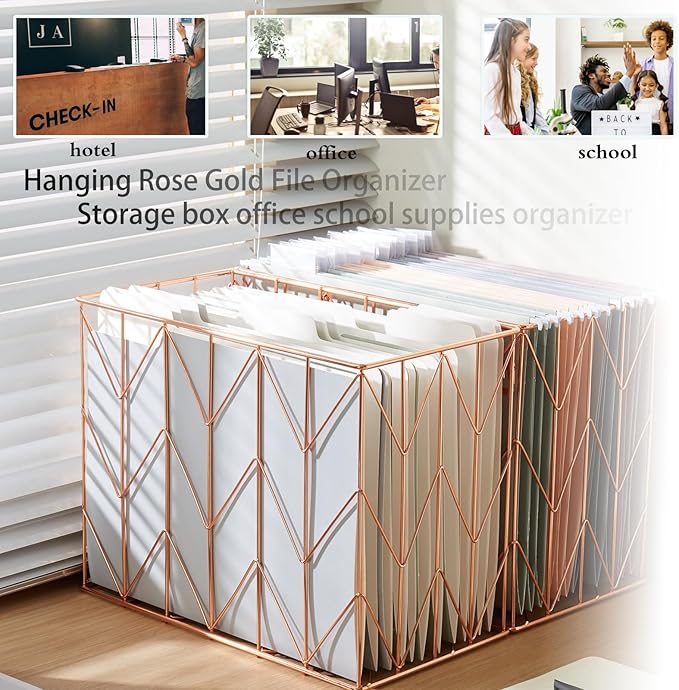 Fei Bi 1 Pack Metal Hanging Rose Gold File Organizer, Storage Box, Office and - Image 5