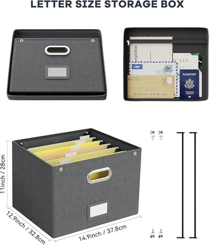 Oterri File Organizer Box with Lid, Large Hanging Filing Box with Mesh Pocket - Image 2