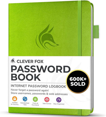 Clever Fox Password Book with alphabetical tabs. Internet Address Organizer by CleverFox