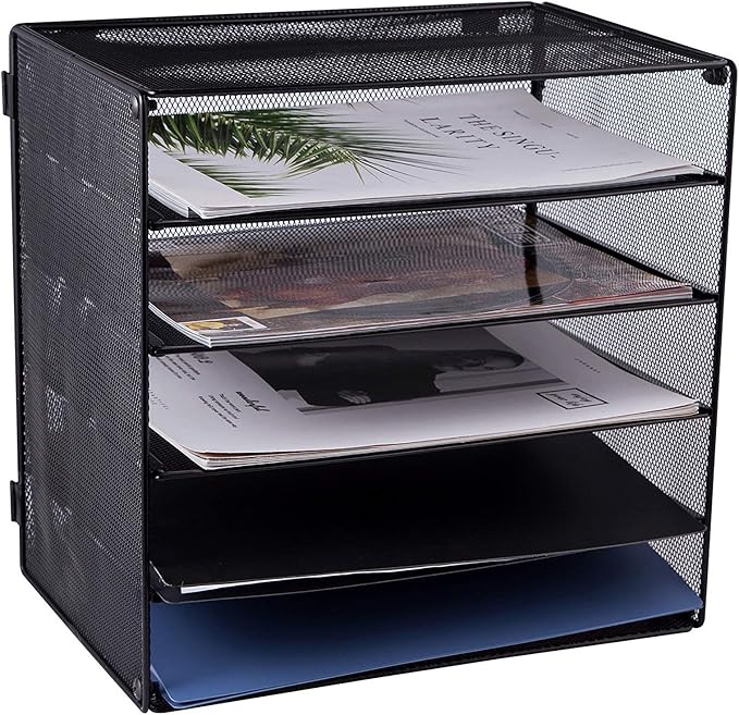 EASEPRES 5 Slot Mesh Desk Organizer Tray, File Paper Letter Folder Holder - Image 2