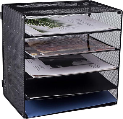 EASEPRES 5 Slot Mesh Desk Organizer Tray, File Paper Letter Folder Holder - Image 2