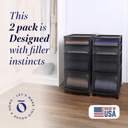 HOMZ 2-Pack Drawer Tower, 4-Tier Clear Plastic Storage Organizer Cart, and - Image 3