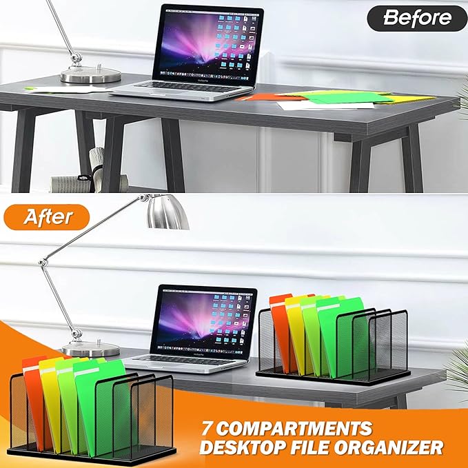 Kuntine.B Desk File Organizer 7 Upright Mesh Desktop Organizer File Sorter - Image 4