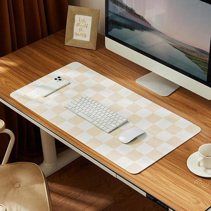 Ohocut Checkered Desk Mat, 31.5" x 15.7" Large Cute Beige Sand Aesthetic Retro by Ohocut