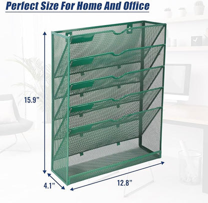 EASEPRES 6 Tier Desk File Organizer, Mesh Hanging Wall Mount Document - Image 2