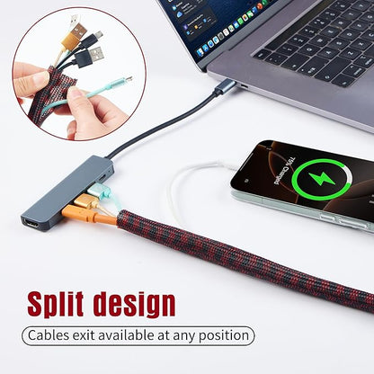 QCSIW Split Cable Sleeve, 1/2 Inch 10ft Black Red Braided Wire Loom - Image 7