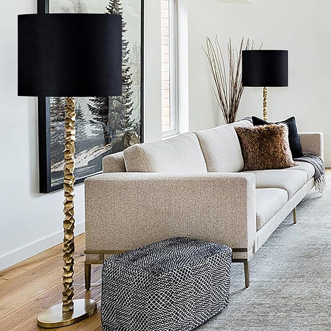 GO&SO Black Velvet Lamp Shades Set of 1 Large Drum Lampshades -16" Top x 16" - Image 7