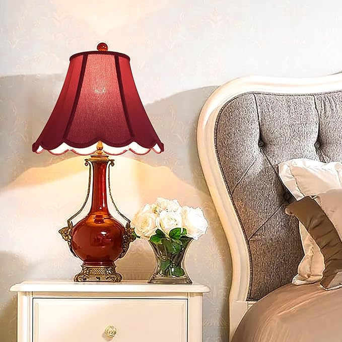GOSO Scallop Burgundy Lamp Shades Set of 2 Medium Red, Bell Lamp Shade - Image 4